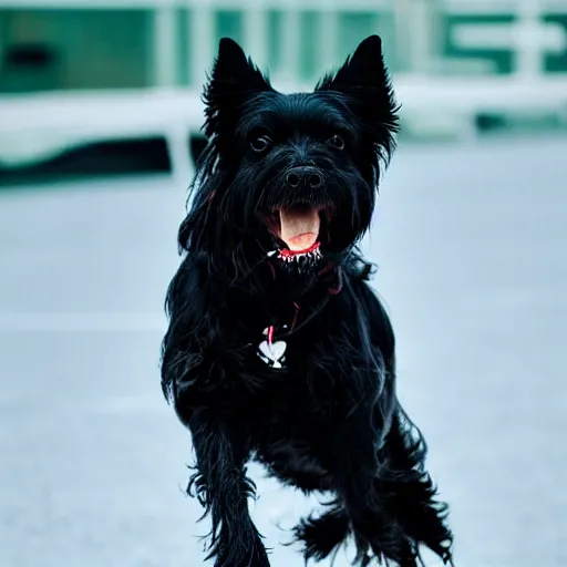 Image similar to a maltese black dog wearing ice skates