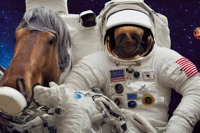 Prompt: horse lying on astronaut