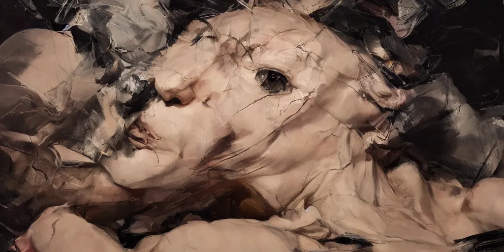 Image similar to highly detailed photography of jinx, big rocks, sharp focus, dramatic scene, aesthetic, dynamic lighting, elegant, harmony, masterpiece, by jenny saville, by ben aronson, by james jean, by roberto ferri, by jeremy mann, by lucian freud, by kent williams, high quality