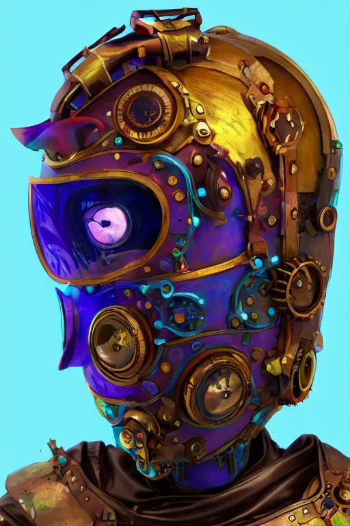 Image similar to colorful vivid steampunk mask minimalist fantasy art robot ninja helmet, global illumination ray tracing hdr fanart arstation by sung choi and eric pfeiffer and gabriel garza and casper konefal