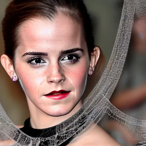 Image similar to emma watson trapped in a giant spider web