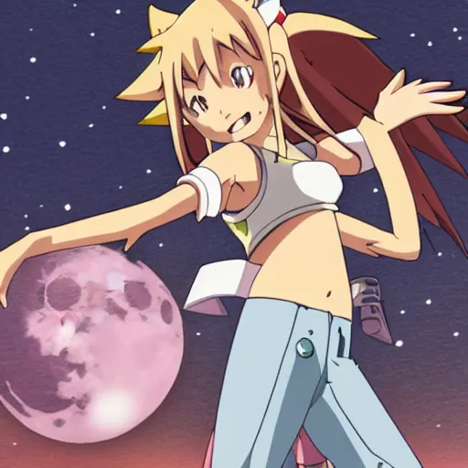 Image similar to sakuyamon from Digimon Tamers in front of the moon by a beautiful lake, sakura petals around her, night time, anime, key art, promo art, Digimon