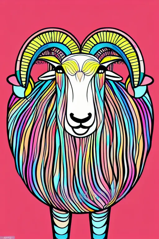 Image similar to minimalist boho style art of a colorful sheep, illustration, vector art