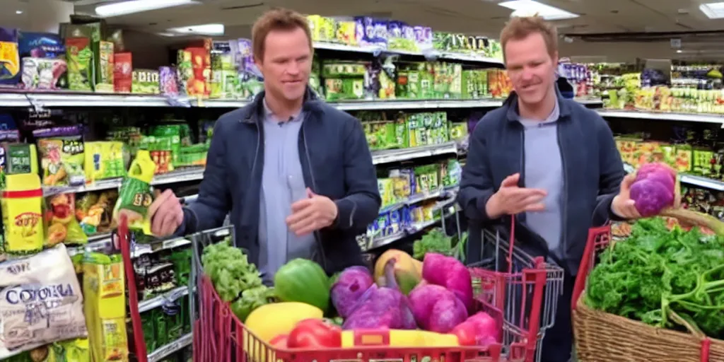 Image similar to cc tv video of barney getting groceries