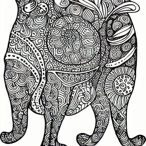 Prompt: zentangle coloring book page of a cat,