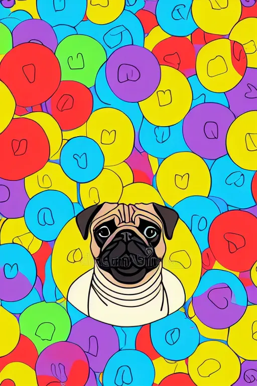 Image similar to Portrait of a pug as big as the world, sticker, colorful, illustration, highly detailed, simple, smooth and clean vector curves, no jagged lines, vector art, smooth