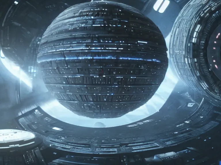 Image similar to a dyson sphere as seen in star trek discovery. scifi scene, vacuum of space, volumetric lighting, high resolution