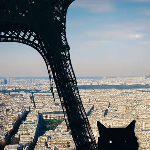 Prompt: Man with cat inside the tip of Eiffel Tower looking over Paris, 8k ultra realistic, atmosphere, detailed, intricate, full of colour, cinematic lighting, trending on artstation, 4k, hyperrealistic, focused, extreme details,unreal engine 5, cinematic, masterpiece