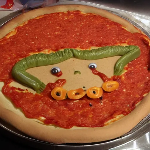 Image similar to alien sindacale made entirely of pizza, with terra made of pepperoni