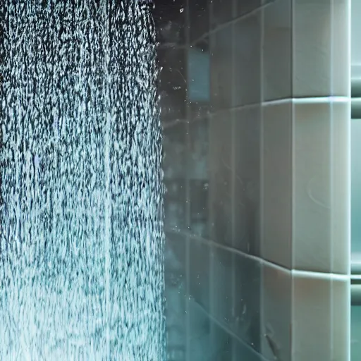 Prompt: a woman showering under laminar flow