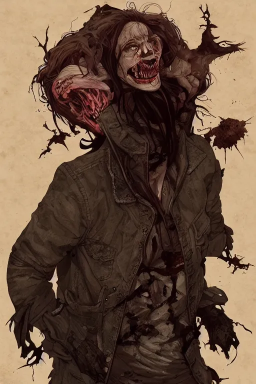 Prompt: rob zomnie in sleepy hollow, full body, big two toned eyes, teeth gritted, horror, intricate details, cinematic, epic, realistic, anatomy, tomer hanuka, uplight, artstation, photorealistic, scary