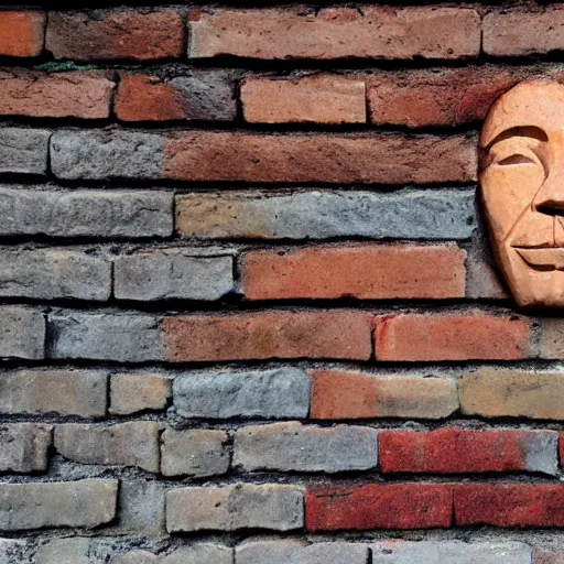 Image similar to face carved into a brick wall