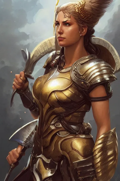 Image similar to amazon valkyrie athena, d & d, fantasy, portrait, highly detailed, headshot, digital painting, trending on artstation, concept art, sharp focus, illustration, art by artgerm and greg rutkowski and magali villeneuve