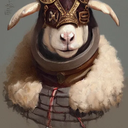 Prompt: old renesaince painting of a sheep face, royal guard suit from 1 7 th century, serious look, highly detailed, sheep face, portrait painting, artstation, concept art, greg rutkowski