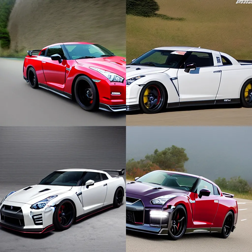 Prompt: Nissan GT-R R35 as Pickup F150 Ford