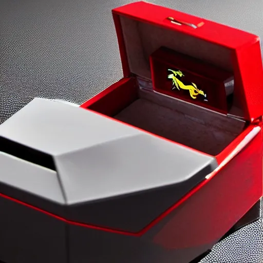 Image similar to realistic photographie lamborgini luxury mix with ferrari inside a pop collector box