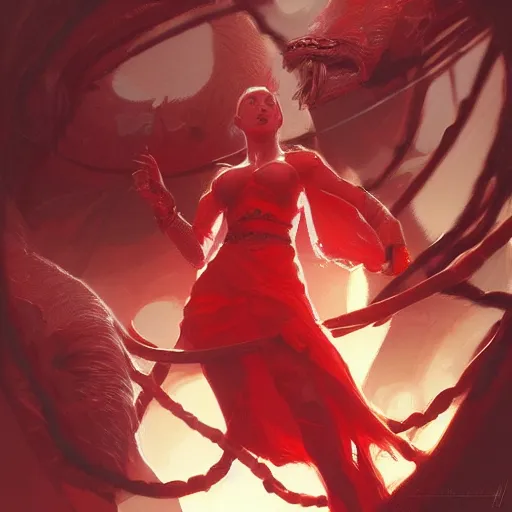 Prompt: caste, red color scheme, digital art, artstation, dramatic lighting, intricate, wild, highly detailed, digital painting, concept art, smooth, sharp focus, illustration, art by artgerm and greg rutkowski.