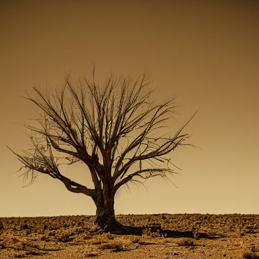 Prompt: green branching tree in the desert, award winning photo, 4 k