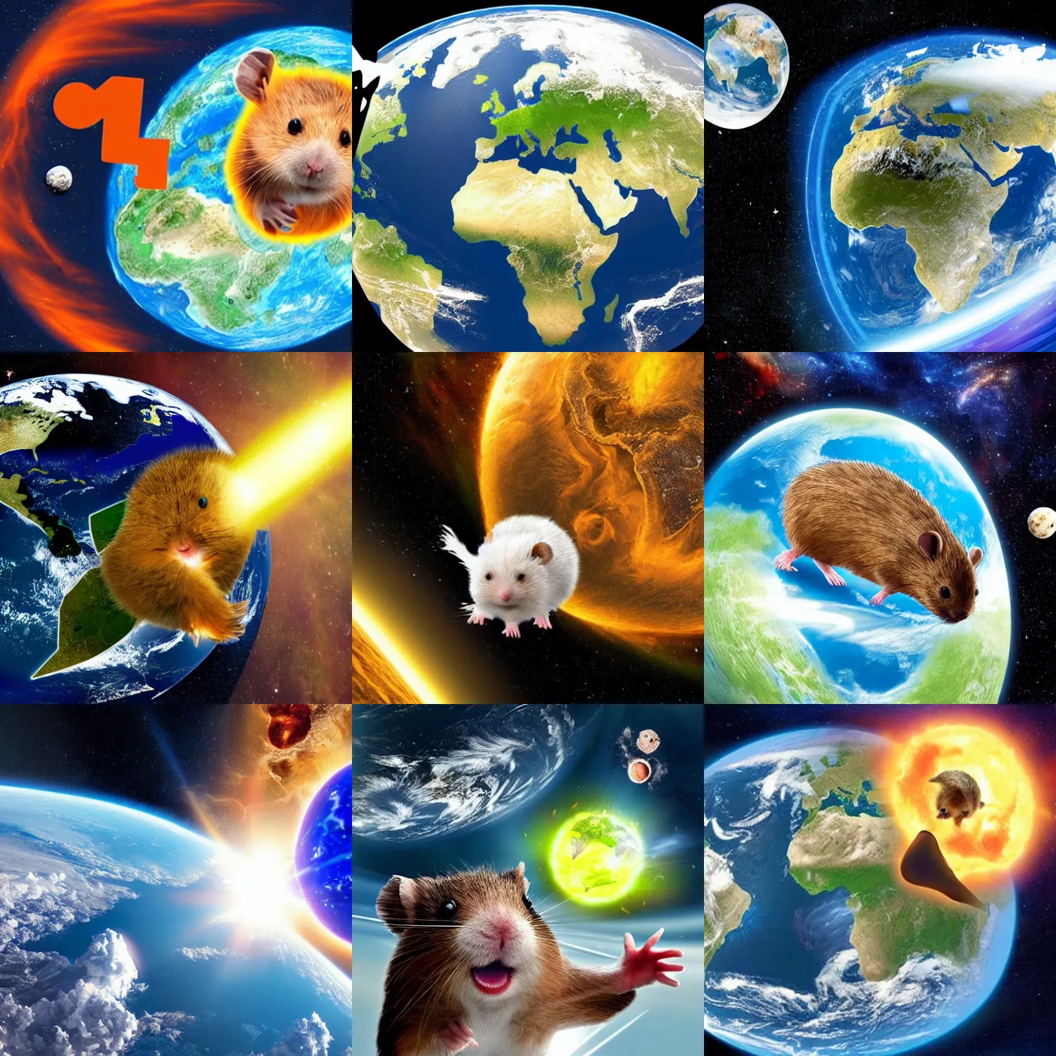 Prompt: a giant space hamster attacking planet earth from space