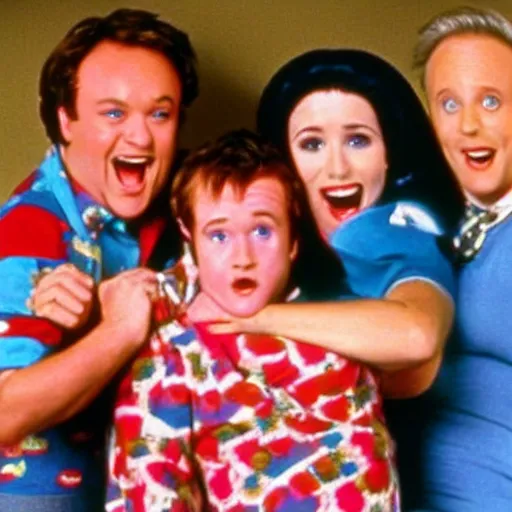 Image similar to a film still of Mr Tumble in Friends (1980s)