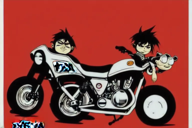 Image similar to pizza the hut, akira's motorcycle, gorillaz, poster, high quality