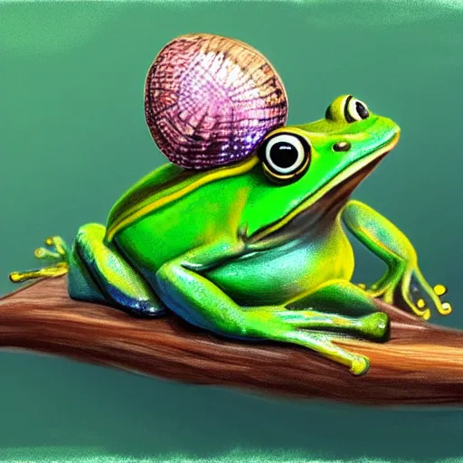 Image similar to a frog with a snail shell, digital painting trending on artstation, 7 k
