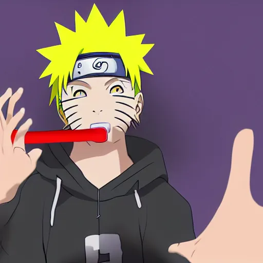 Image similar to naruto uzamaki exhaling a large hit from his bong, award winning digital art