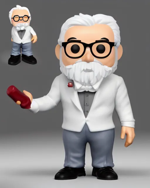 Image similar to full body 3 d render of col sanders as a funko pop!, four, studio lighting, white background, single body, no shadow, blender, trending on artstation, 8 k, highly detailed