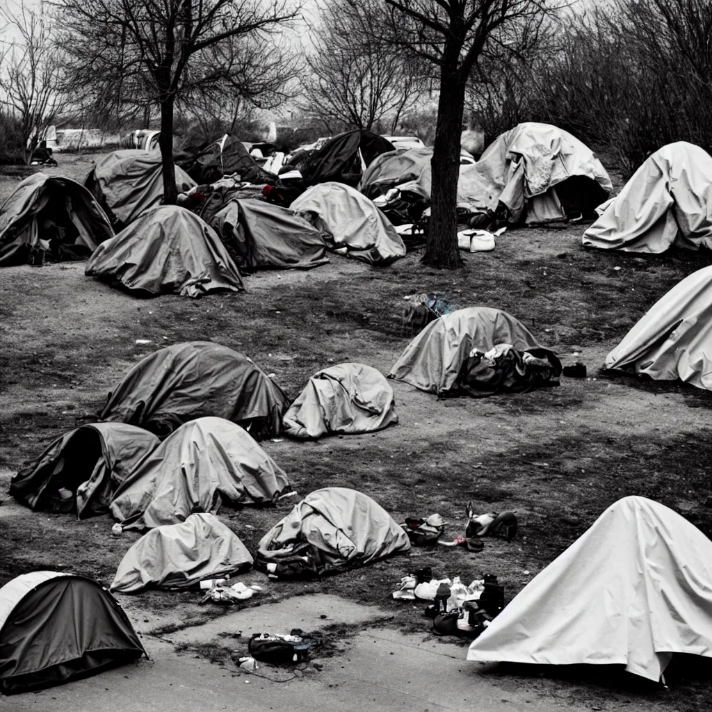 Prompt: an american homeless encampment