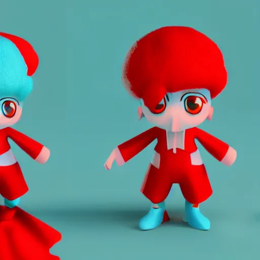 Prompt: a cute cyan crystal character design wearing a red cloth strip on top, 4K HD, 3D render