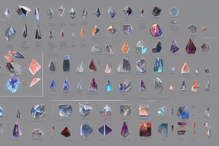 prompthunt: concept art of eight rare gems, gems, diamonds, crystal, rare,  fantasy, behance, pinterest, deviantart, artstation, weapons concept art,  design, rpg, weapon, detailed, digital art, incredible, digital painting