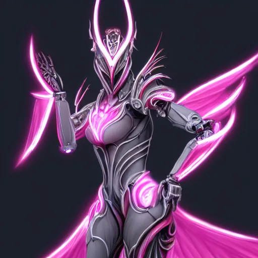 Prompt: highly detailed exquisite fanart, of a beautiful female warframe, but as an anthropomorphic robot dragon, standing elegantly, shining reflective off-white plated armor, bright Fuchsia skin, sharp claws, rear back shot, epic cinematic shot, realistic, professional digital art, high end digital art, DeviantArt, artstation, Furaffinity, 8k HD render, epic lighting, depth of field