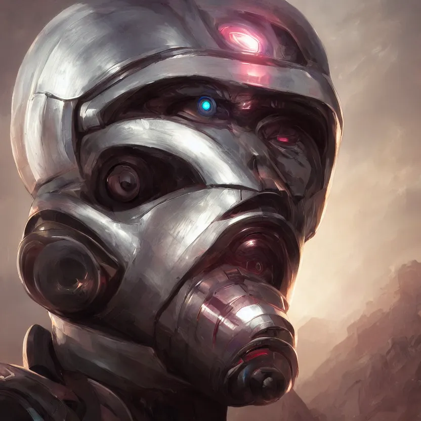 Prompt: Sci-fi cyborg face, trending on artstation, 50mm, by Noah Bradley