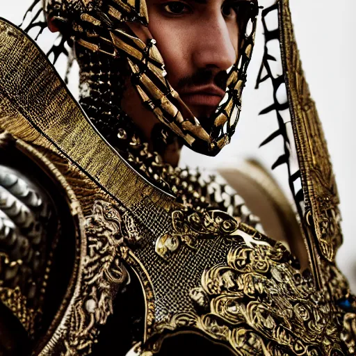 Image similar to a portrait of a beautiful young asgarian male wearing an alexander mcqueen armor , photographed by andrew thomas huang, artistic