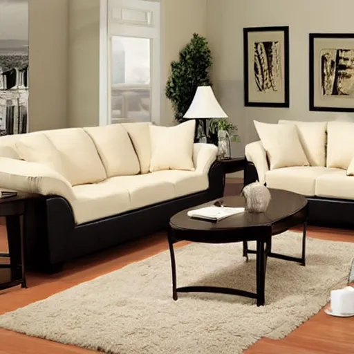 Image similar to creme colored living room set, furniture magazine, promotional photo