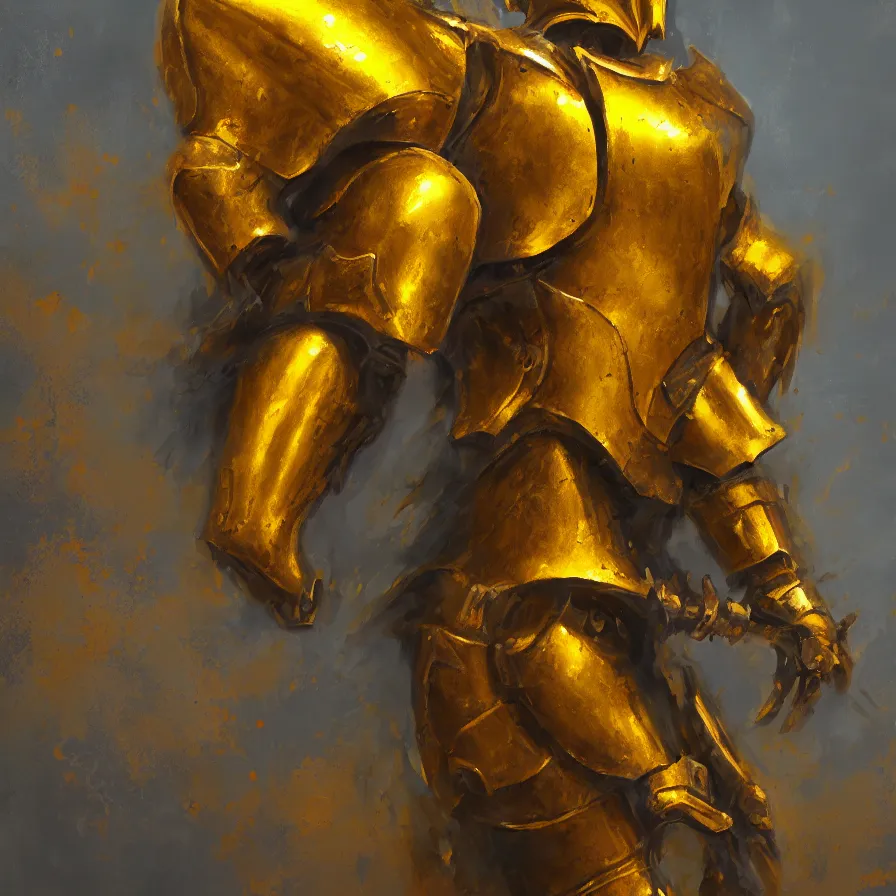 Image similar to golden knight, oil painting, extremely detailed, art station, concept art, faded pallette