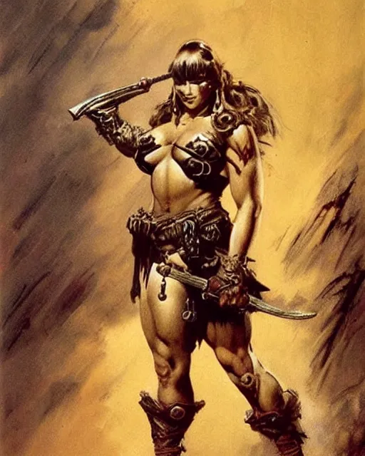 Prompt: beautiful female warrior by frank frazetta, trending on artstation