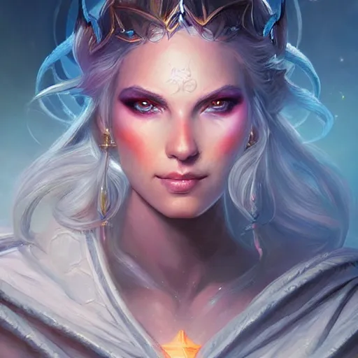 Image similar to star goddess, d & d, fantasy, portrait, highly detailed, digital painting, trending on artstation, concept art, sharp focus, illustration, art by artgerm and greg rutkowski and magali villeneuve