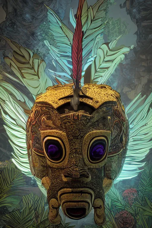 Image similar to totem animal tribal vodoo mask feather gemstone plant global illumination ray tracing hdr that looks like it is from borderlands and by feng zhu and loish and laurie greasley, victo ngai, andreas rocha, john harris