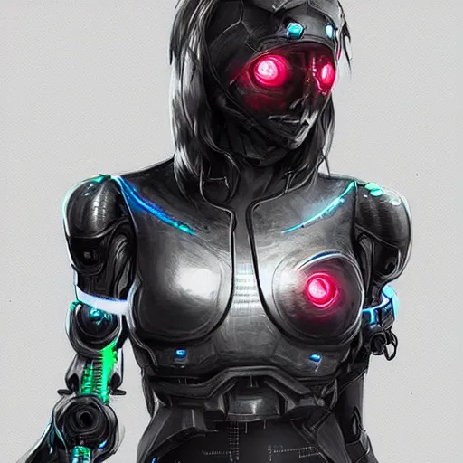 Prompt: “Concept art, hacker cyborg girl, artstation trending, highly detailed”