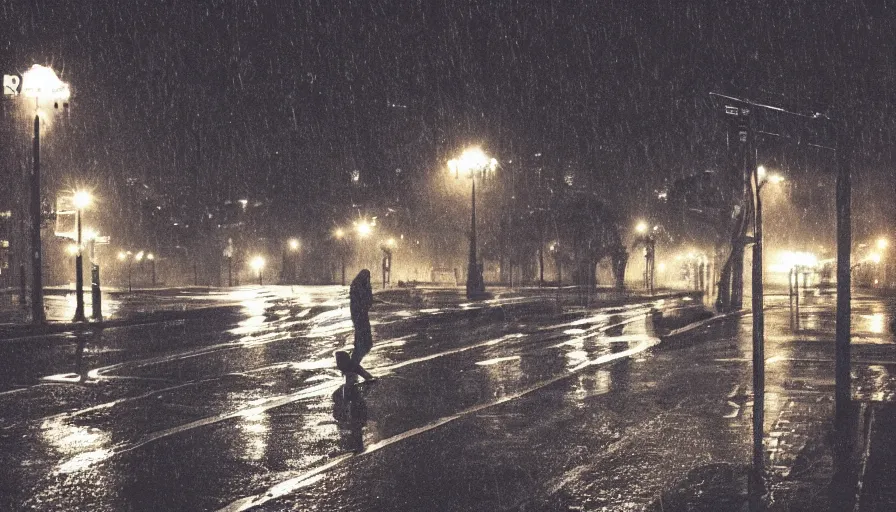 Image similar to alone in the street, at night, rain