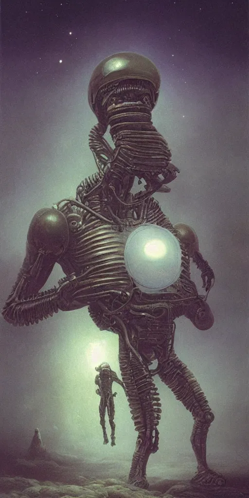 Image similar to alien astronaut, by beksinski, dynamic composition, dramatic lighting, hyperrealistic, ultra detailed, nitro colors
