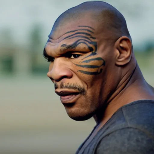 Prompt: a cinematic film still of Mike Tyson holding a Piegeon, 40mm lens, shallow depth of field, close up, split lighting, cinematic