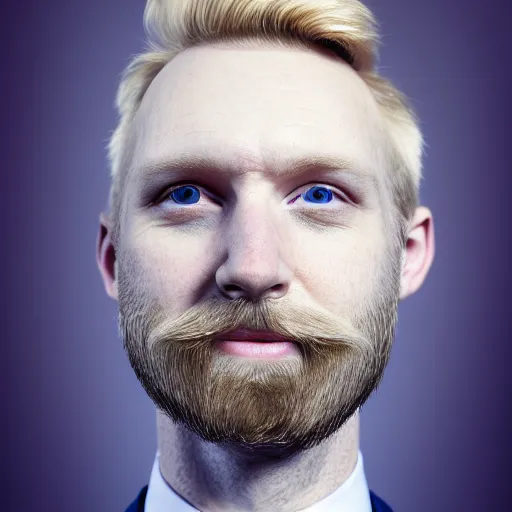 Image similar to A portrait of a british man, teacher, with short blond hair and a short blond beard, blue eyes, pale skin, English heritage, digital art, cartoon, mid-shot, head shot, 8k