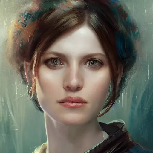 Image similar to portrait of a german woman ( 3 1 ) from germany in 2 0 2 1, an oil painting by ross tran and thomas kincade