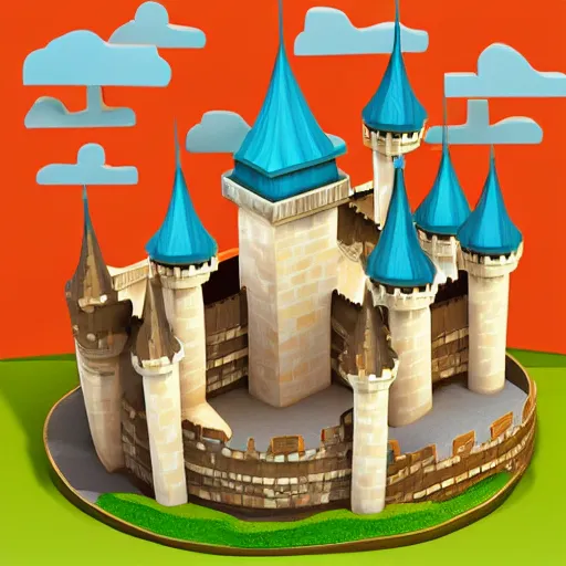 Prompt: wooden castle,cartoony,isometric sky view,3D,diorama,high quality!!!!!!!!!!!!!!!