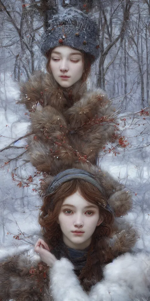 Image similar to winter, masterpiece by Edgar Maxence and Ross Tran and Michael Whelan, 8k, octane render