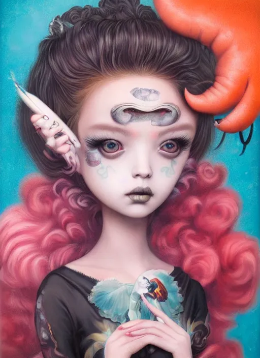 Prompt: pop surrealism, lowbrow art, realistic cute man with beard painting, japanese street fashion, hyper realism, muted colours, rococo, natalie shau, loreta lux, tom bagshaw, mark ryden, trevor brown style,