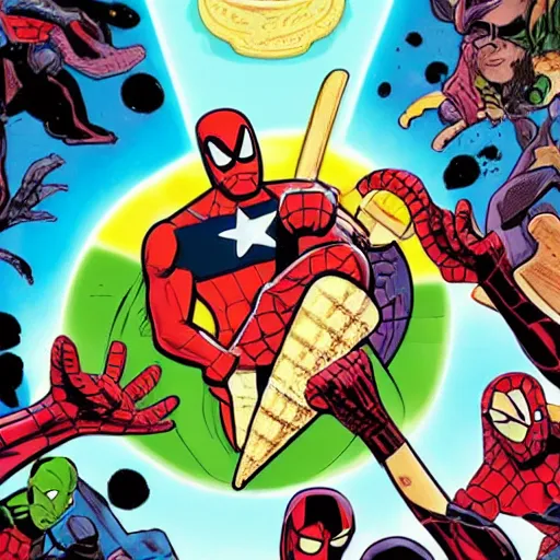 Image similar to marvel comics cover of ice cream pizza, 1 0 8 0 p award - winning painting