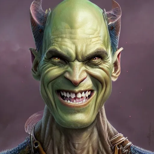 Image similar to a portrait of an skinny orc with a friendly smile, digital painting, artstation, concept art, donato giancola, Joseph Christian Leyendecker, WLOP, Boris Vallejo, Breathtaking, 8k resolution, extremely detailed, beautiful, establishing shot, artistic, hyperrealistic, beautiful face, octane render, cinematic lighting, dramatic lighting, masterpiece